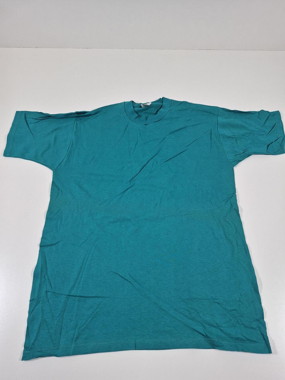 Vintage Fruit Of The Loom Men's Large Solid Green Blank Heavy Cotton Tee NOS 90s